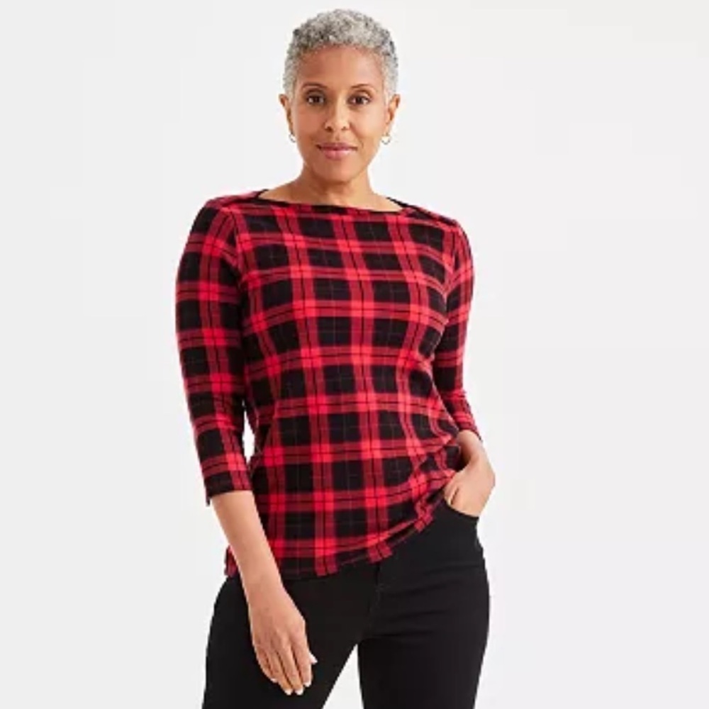 NWT Style & Co Women's Printed 3/4-Sleeve Pima Cotton Top size smalll